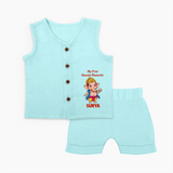 My First Little Ganesha Divine Blessings Printed Jabla Set - BABY BLUE - 0 - 3 Months Old (Chest 9.8")
