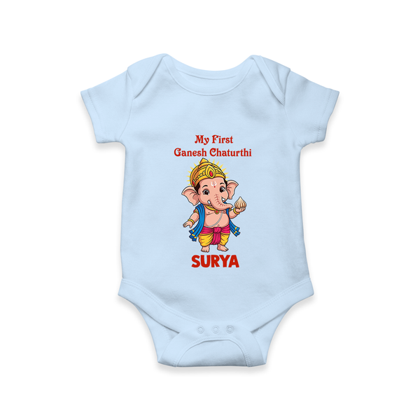 My First Little Ganesha Divine Blessings Printed Romper - BABY BLUE - New Born (Chest 14")