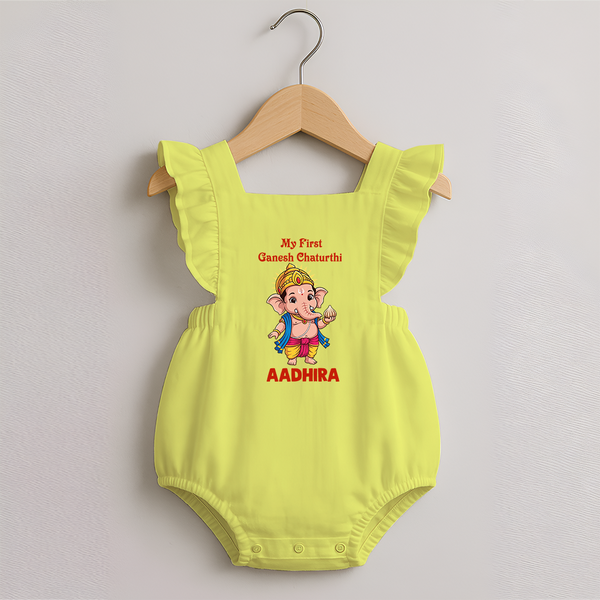 My First Little Ganesha Divine Blessings Printed Romper Frock - PASTEL YELLOW - 0 - 3 Months Old (Chest 19")