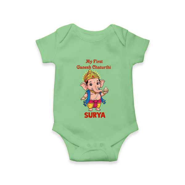 My First Little Ganesha Divine Blessings Printed Romper - GREEN - New Born (Chest 14")