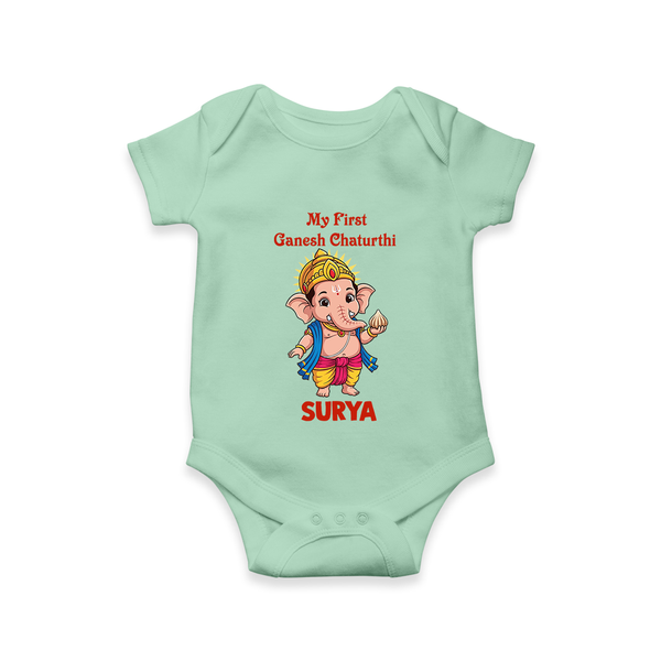 My First Little Ganesha Divine Blessings Printed Romper - MINT GREEN - New Born (Chest 14")