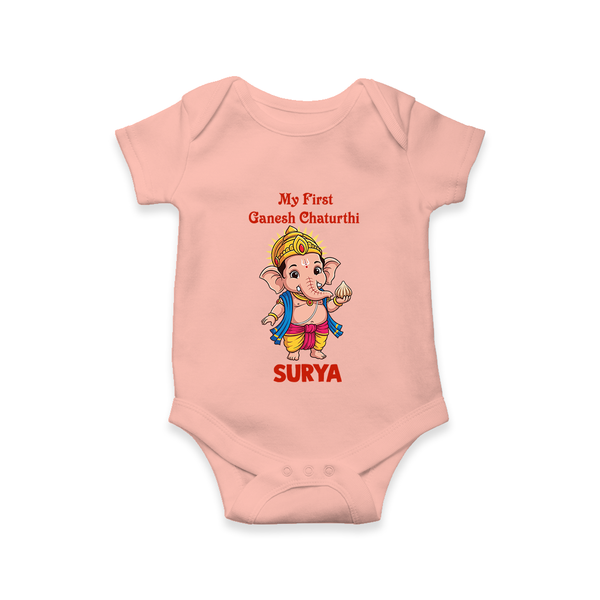 My First Little Ganesha Divine Blessings Printed Romper - PEACH - New Born (Chest 14")