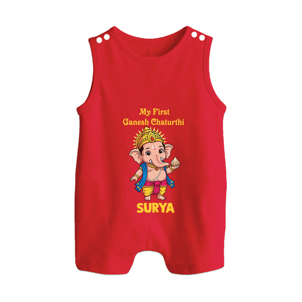 My First Little Ganesha Divine Blessings Printed Button Romper - RED - New Born (Chest 18")