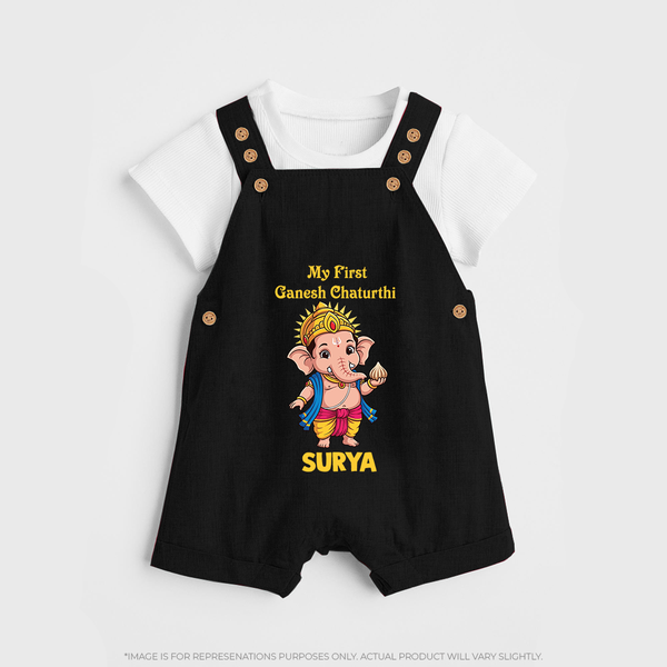 My First Little Ganesha Divine Blessings Printed Dungaree - BLACK - 0 - 5 Months Old (Chest 18")