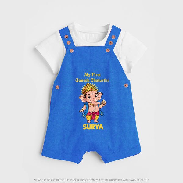 My First Little Ganesha Divine Blessings Printed Dungaree - COBALT BLUE - 0 - 5 Months Old (Chest 18")