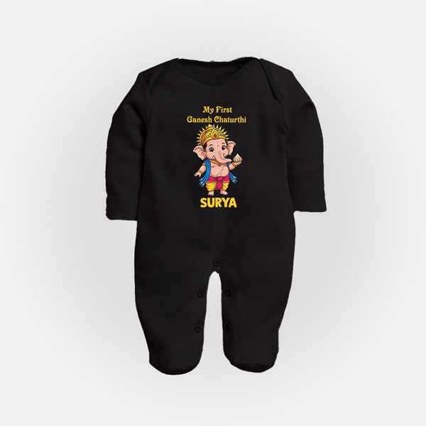 My First Little Ganesha Divine Blessings Printed Fullbody Suit - BLACK - New Born (Chest 7.5")
