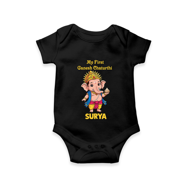 My First Little Ganesha Divine Blessings Printed Romper - BLACK - New Born (Chest 14")