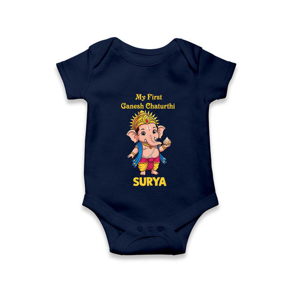 My First Little Ganesha Divine Blessings Printed Romper - NAVY BLUE - New Born (Chest 14")