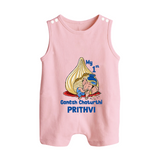 My First Cute Ganesha Under Umbrella Celebration Printed Button Romper - BABY PINK - New Born (Chest 18")