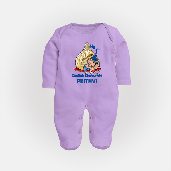 My First Cute Ganesha Under Umbrella Celebration Printed Fullbody Suit