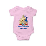 My First Cute Ganesha Under Umbrella Celebration Printed Romper - BABY PINK - New Born (Chest 14")