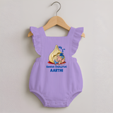 My First Cute Ganesha Under Umbrella Celebration Printed Romper Frock - LILAC - 0 - 3 Months Old (Chest 19")