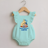 My First Cute Ganesha Under Umbrella Celebration Printed Romper Frock - MINT GREEN - 0 - 3 Months Old (Chest 19")