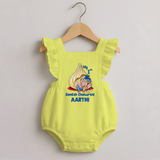 My First Cute Ganesha Under Umbrella Celebration Printed Romper Frock - PASTEL YELLOW - 0 - 3 Months Old (Chest 19")