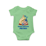 My First Cute Ganesha Under Umbrella Celebration Printed Romper - GREEN - New Born (Chest 14")