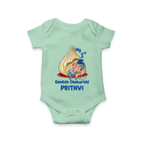 My First Cute Ganesha Under Umbrella Celebration Printed Romper - MINT GREEN - New Born (Chest 14")
