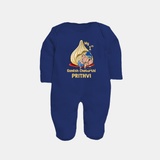 My First Cute Ganesha Under Umbrella Celebration Printed Fullbody Suit - NAVY BLUE - New Born (Chest 7.5")