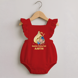 My First Cute Ganesha Under Umbrella Celebration Printed Romper Frock - RED - 0 - 3 Months Old (Chest 19")