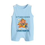 My First Little Ganesha Flying Adventure Illustration Printed Button Romper - BABY BLUE - New Born (Chest 18")