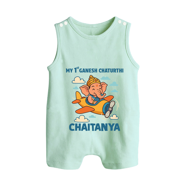 My First Little Ganesha Flying Adventure Illustration Printed Button Romper - MINT GREEN - New Born (Chest 18")