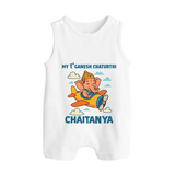 My First Little Ganesha Flying Adventure Illustration Printed Button Romper - WHITE - New Born (Chest 18")