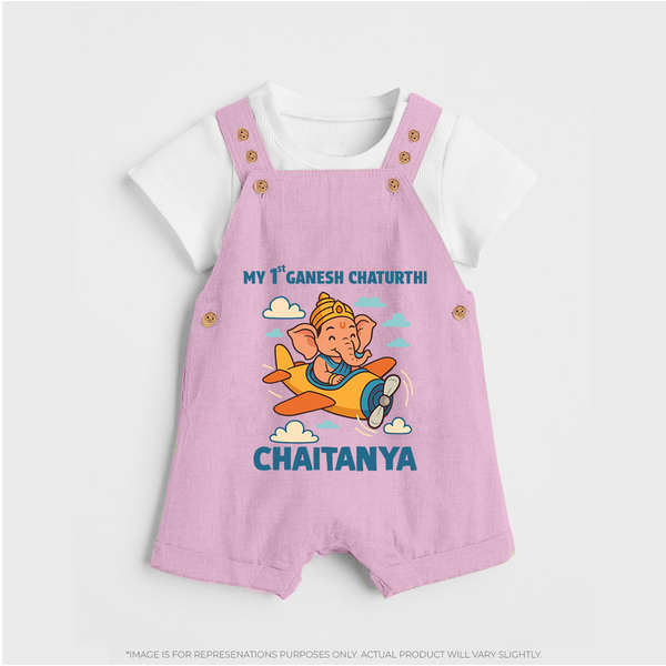 My First Little Ganesha Flying Adventure Illustration Printed Dungaree - BABY PINK - 0 - 5 Months Old (Chest 18")