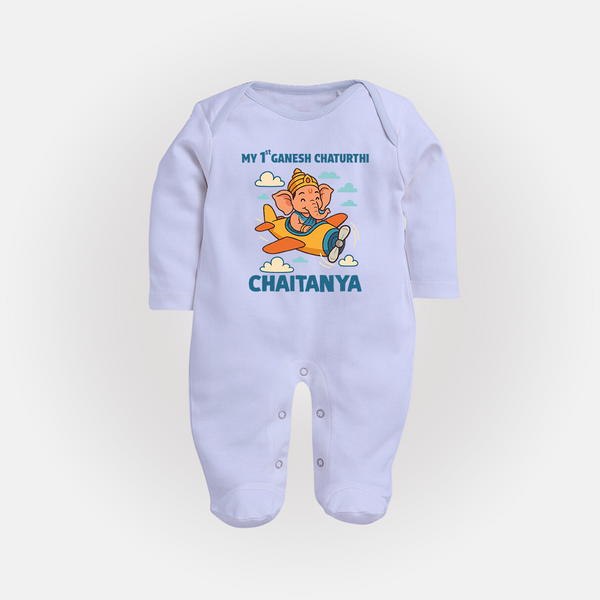 My First Little Ganesha Flying Adventure Illustration Printed Fullbody Suit - BABY BLUE - New Born (Chest 7.5")