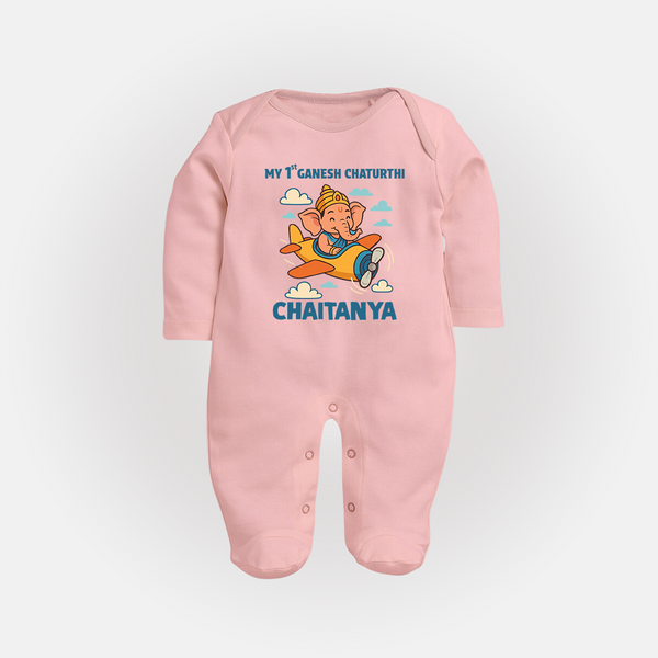 My First Little Ganesha Flying Adventure Illustration Printed Fullbody Suit - BABY PINK - New Born (Chest 7.5")