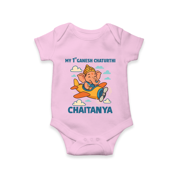 My First Little Ganesha Flying Adventure Illustration Printed Romper - BABY PINK - New Born (Chest 14")