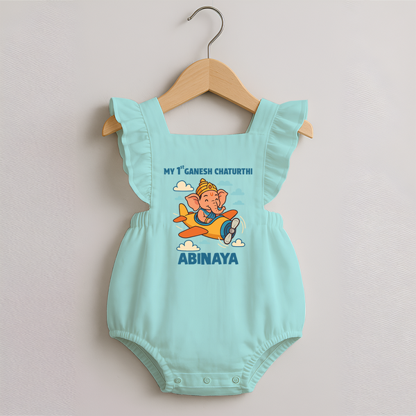 My First Little Ganesha Flying Adventure Illustration Printed Romper Frock - MINT GREEN - 0 - 3 Months Old (Chest 19")