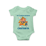 My First Little Ganesha Flying Adventure Illustration Printed Romper - MINT GREEN - New Born (Chest 14")