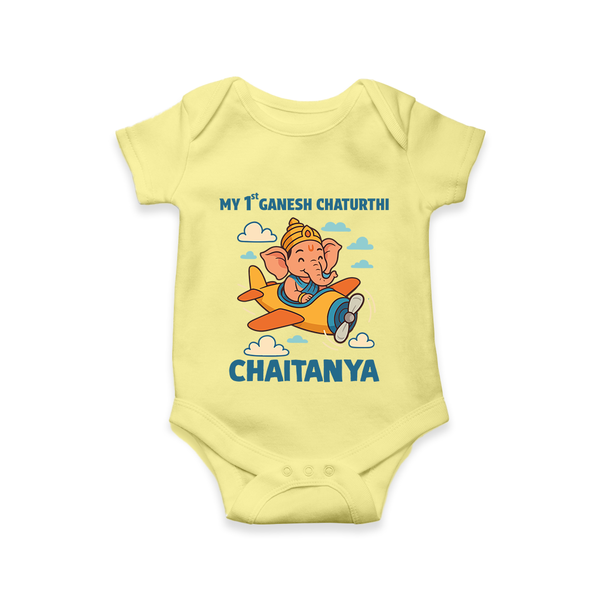 My First Little Ganesha Flying Adventure Illustration Printed Romper - PASTEL YELLOW - New Born (Chest 14")