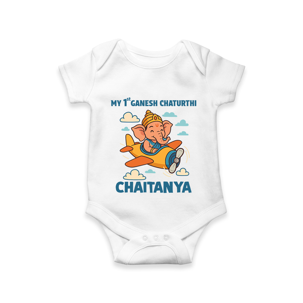 My First Little Ganesha Flying Adventure Illustration Printed Romper - WHITE - New Born (Chest 14")