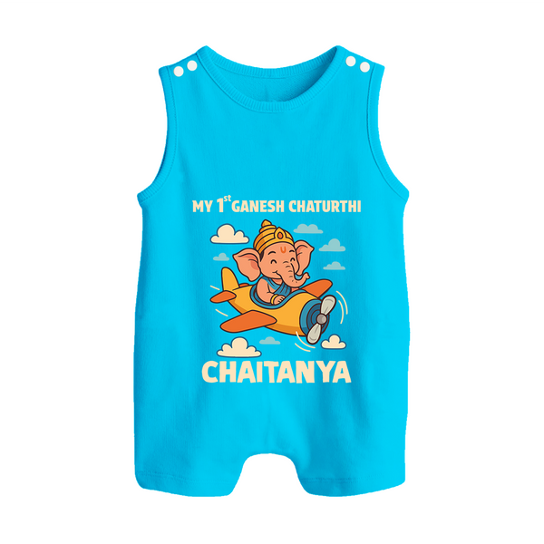 My First Little Ganesha Flying Adventure Illustration Printed Button Romper - SKY BLUE - New Born (Chest 18")