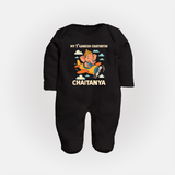 My First Little Ganesha Flying Adventure Illustration Printed Fullbody Suit - BLACK - New Born (Chest 7.5")