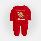 My First Little Ganesha Flying Adventure Illustration Printed Fullbody Suit - RED - New Born (Chest 7.5")