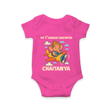 My First Little Ganesha Flying Adventure Illustration Printed Romper - HOT PINK - New Born (Chest 14")
