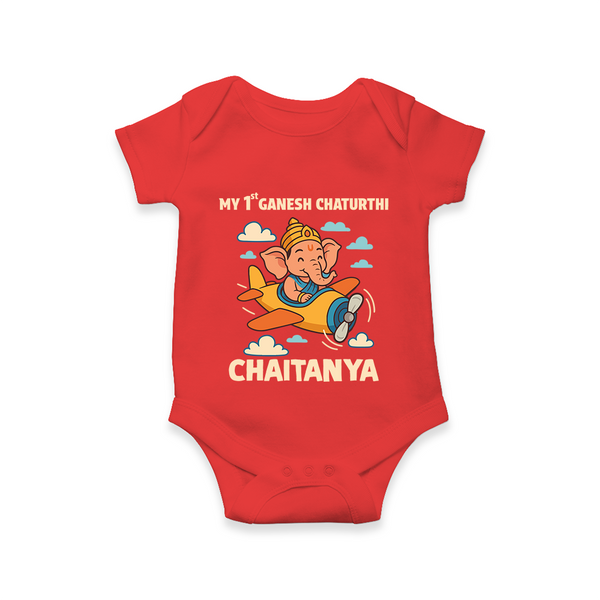 My First Little Ganesha Flying Adventure Illustration Printed Romper - RED - New Born (Chest 14")