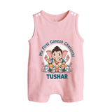 My First Baby Ganesha With Mouse Companion Printed Button Romper - BABY PINK - New Born (Chest 18")