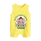 My First Baby Ganesha With Mouse Companion Printed Button Romper - PASTEL YELLOW - New Born (Chest 18")