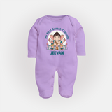 My First Baby Ganesha With Mouse Companion Printed Fullbody Suit - LILAC - New Born (Chest 7.5")