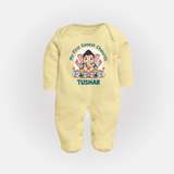 My First Baby Ganesha With Mouse Companion Printed Fullbody Suit - PASTEL YELLOW - New Born (Chest 7.5")