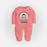 My First Baby Ganesha With Mouse Companion Printed Fullbody Suit - PEACH - New Born (Chest 7.5")