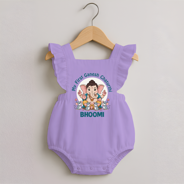My First Baby Ganesha With Mouse Companion Printed Romper Frock - LILAC - 0 - 3 Months Old (Chest 19")