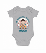 My First Baby Ganesha With Mouse Companion Printed Romper - GREY - New Born (Chest 14")