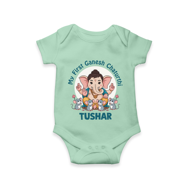 My First Baby Ganesha With Mouse Companion Printed Romper - MINT GREEN - New Born (Chest 14")
