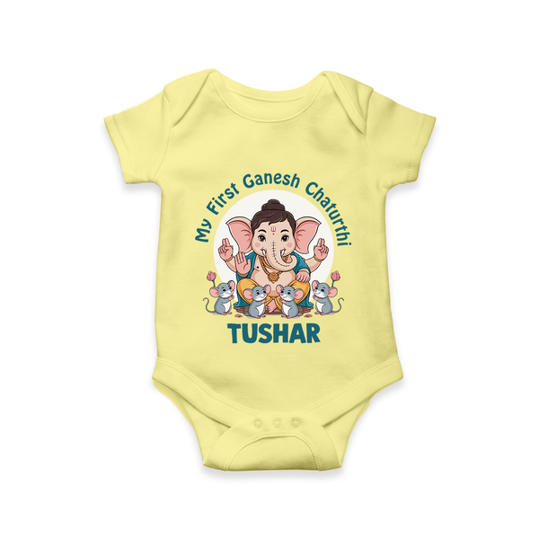 My First Baby Ganesha With Mouse Companion Printed Romper - PASTEL YELLOW - New Born (Chest 14")