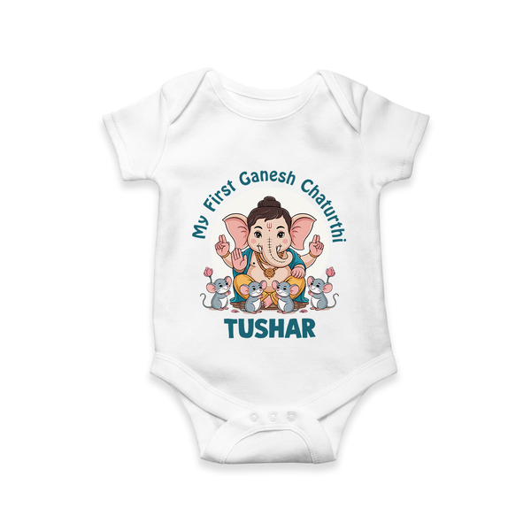 My First Baby Ganesha With Mouse Companion Printed Romper - WHITE - New Born (Chest 14")