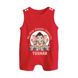 My First Baby Ganesha With Mouse Companion Printed Button Romper - RED - New Born (Chest 18")