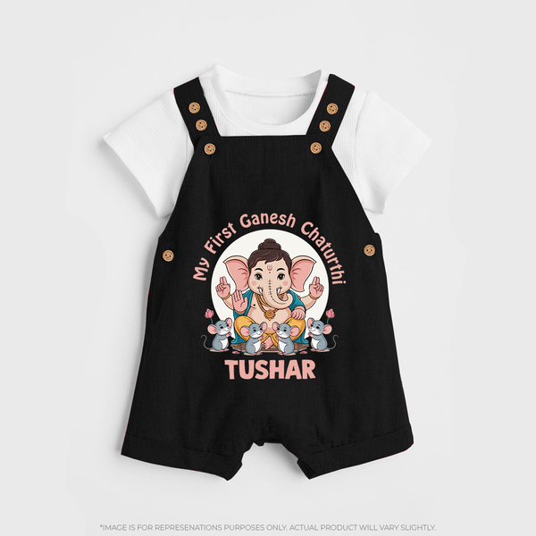My First Baby Ganesha With Mouse Companion Printed Dungaree - BLACK - 0 - 5 Months Old (Chest 18")